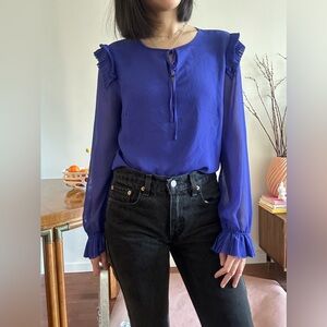 T Tahari Cobalt Electric Blue Flowy Blouse - Size S